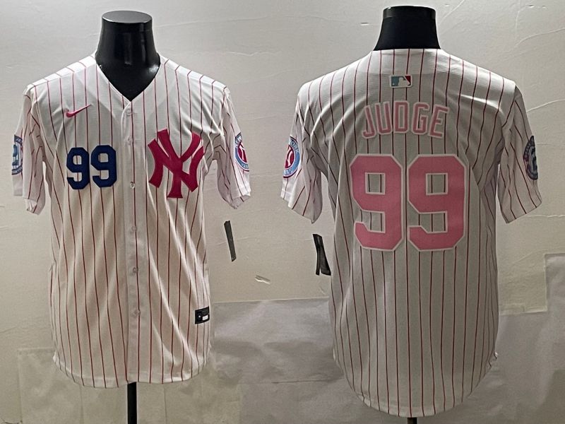 Men New York Yankees #99 Judge Stripe Red Jointly Name 2025 Nike MLB Jersey style 2->new york yankees->MLB Jersey